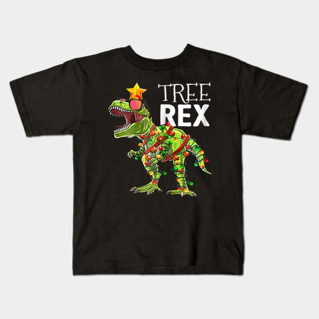 Tree Rex Christmas T Rex Dinosaur Christmas Gift Boys Kids T-Shirt by Barnard